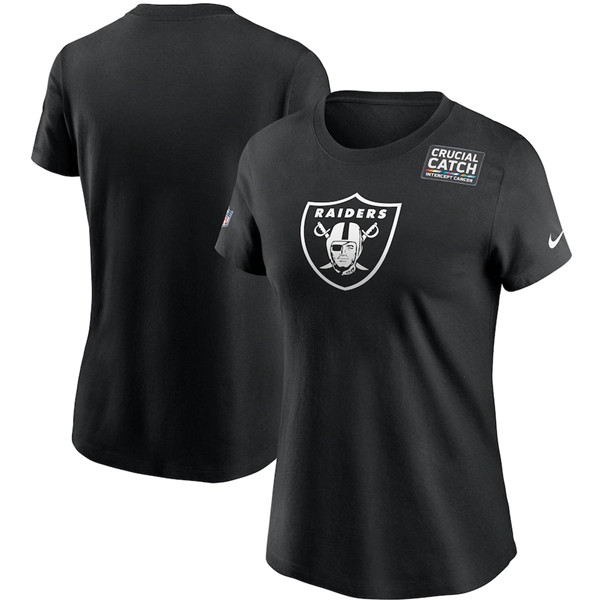 Women's Las Vegas Raiders 2020 Black Sideline Crucial Catch Performance NFL T-Shirt(Run Small)